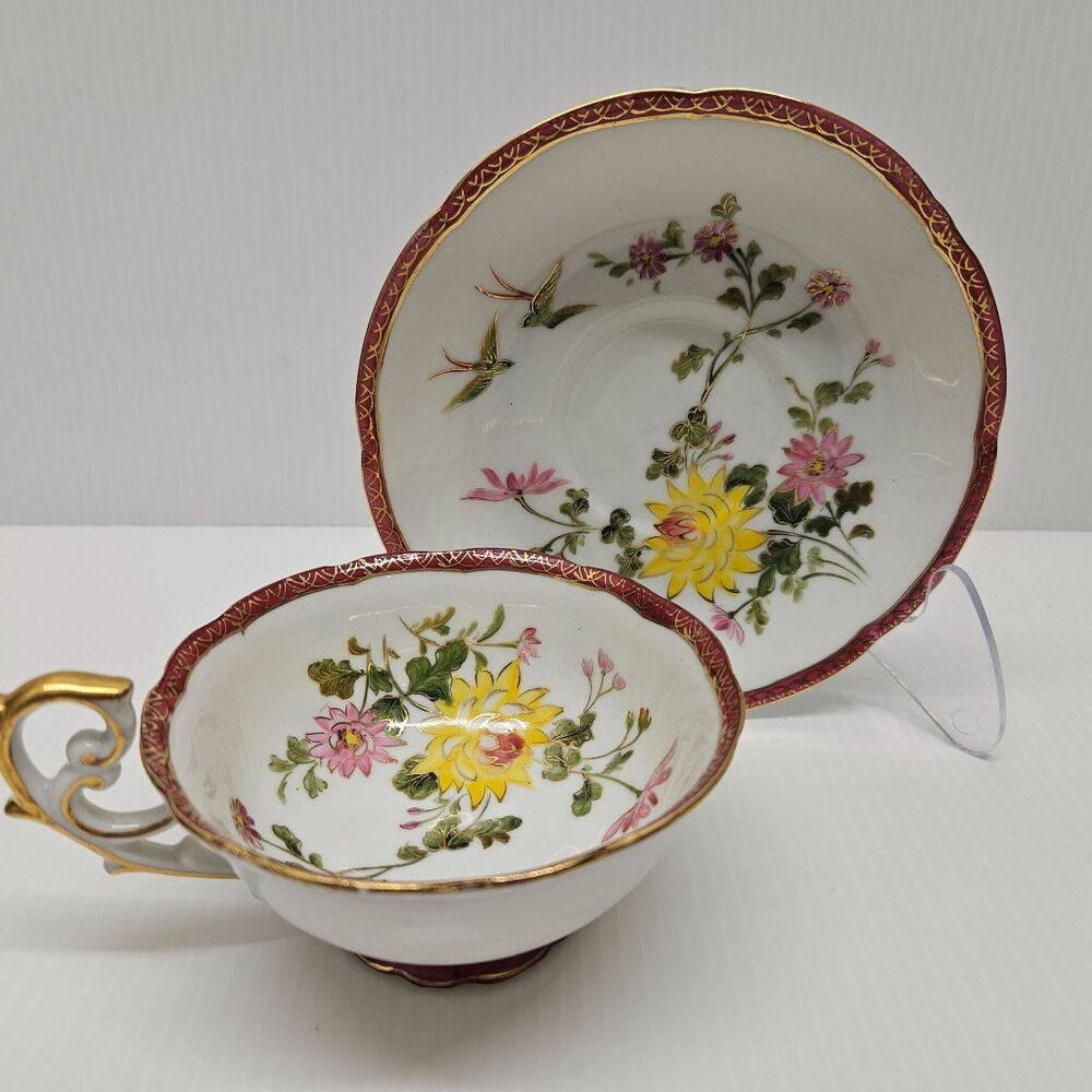 Hand Painted Chubu China Occupied Japan Cup & Saucer Gold Trim & Accents